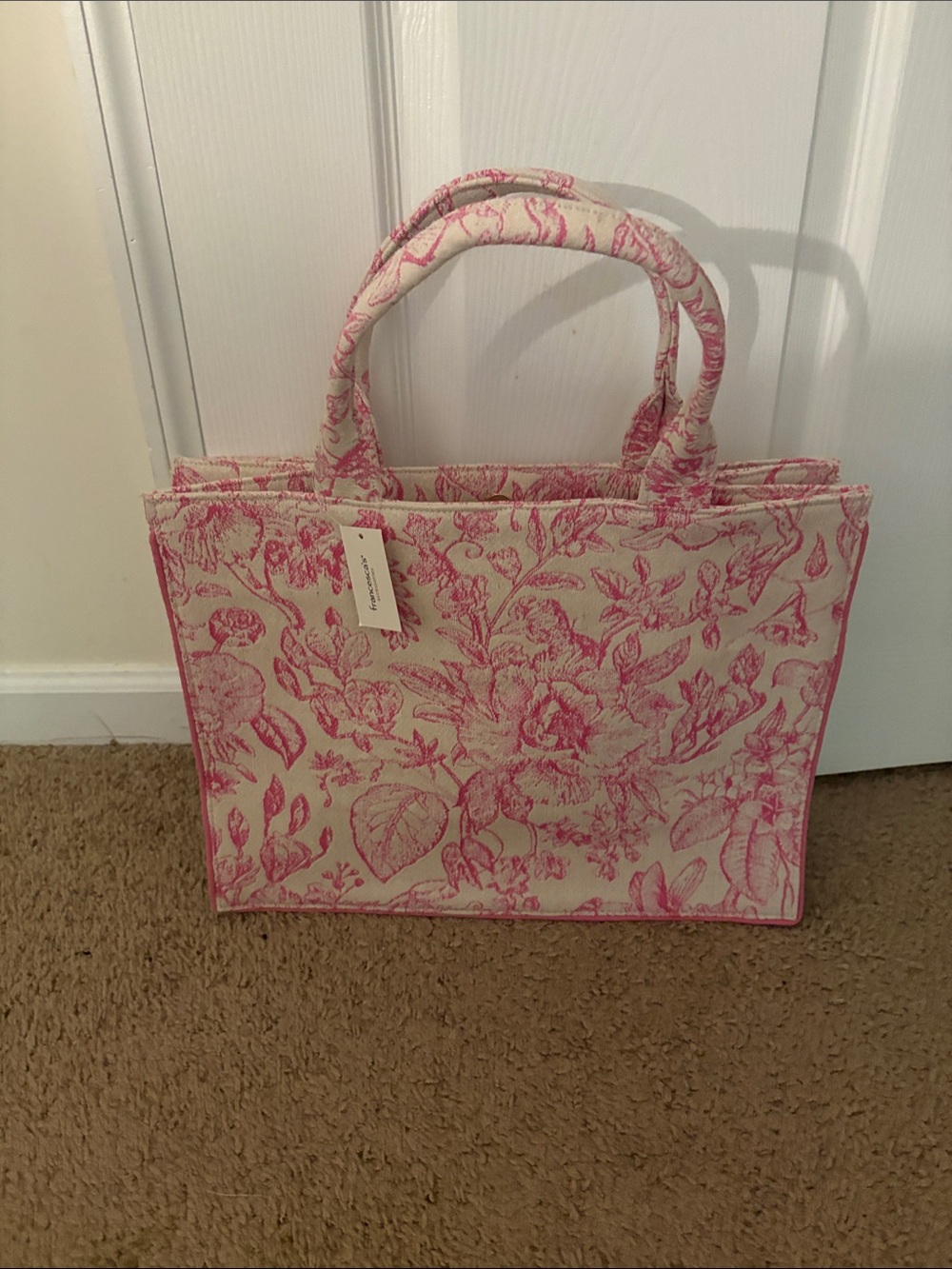 Francesca's Collections Pink and Cream Floral Tote
